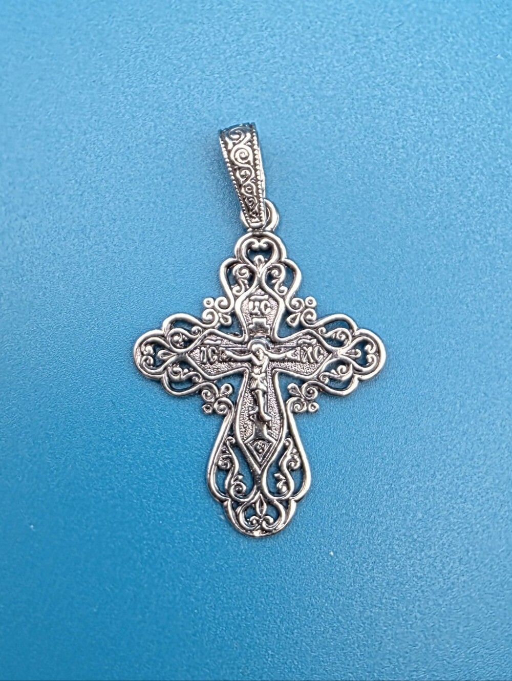 925 Filigree Sterling Silver Orthodox Christian Cross Crucifix Pendant